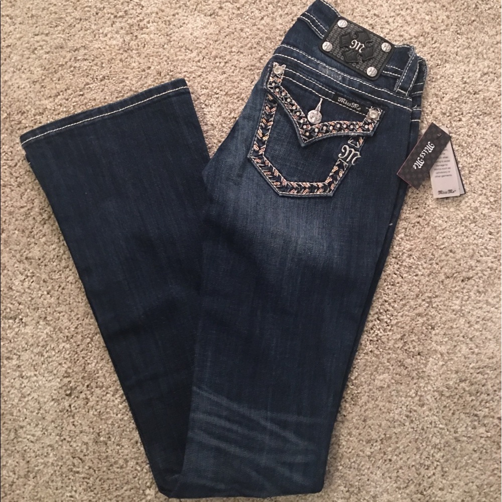 MissMe Feather Stitch Dark Wash Jeans JP7256B